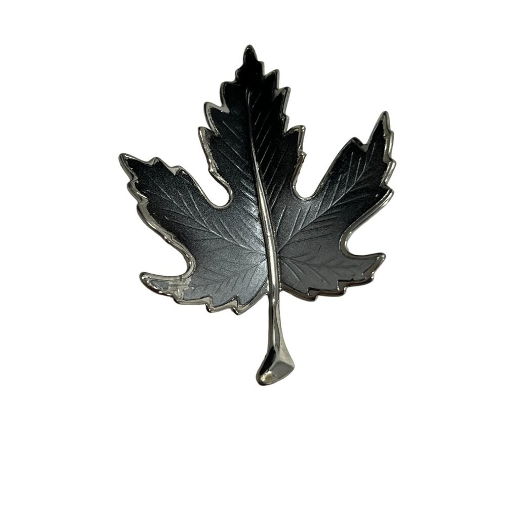 Vintage Maple Leaf Brooch‎ Two Tone Gray Silver Tone Pin